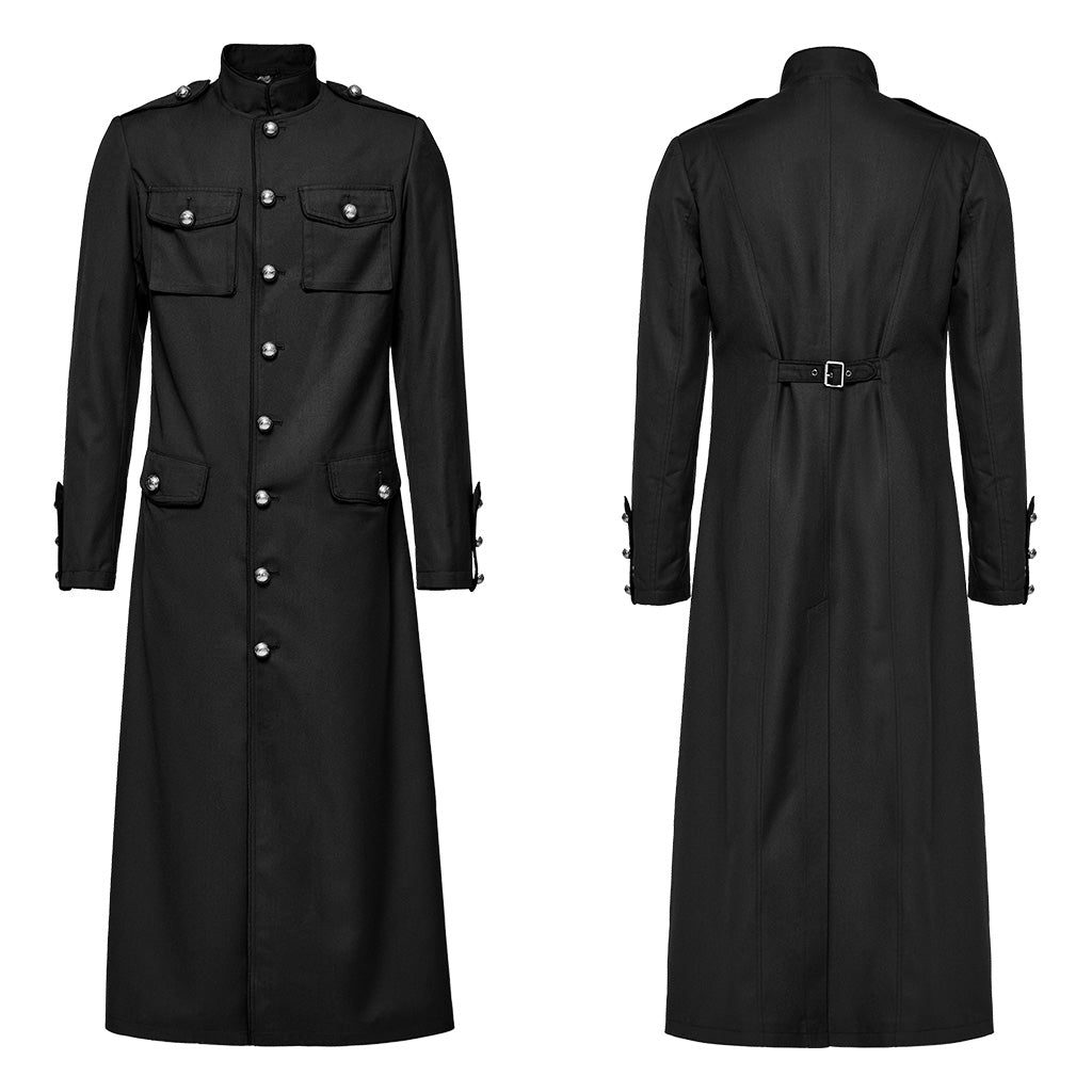 WY-1626XCM black Long Gothic Coat with Red Trim Button Accents