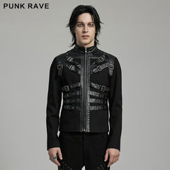 WY-1628XCM Mens black Buckled Strap Punk Jacket Retro Style