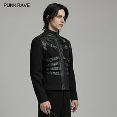 WY-1628XCM Mens black Buckled Strap Punk Jacket Retro Style