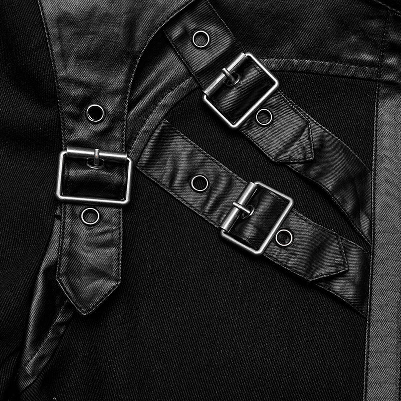 WY-1628XCM Mens black Buckled Strap Punk Jacket Retro Style?-??Punk Rave Clothing