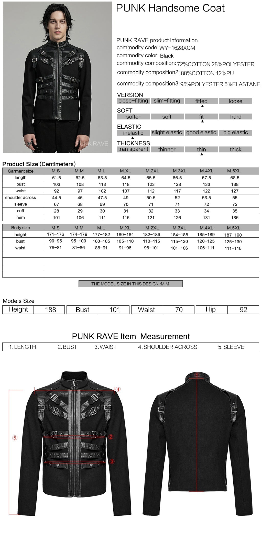 WY-1628XCM Mens black Buckled Strap Punk Jacket Retro Style?-??Punk Rave Clothing