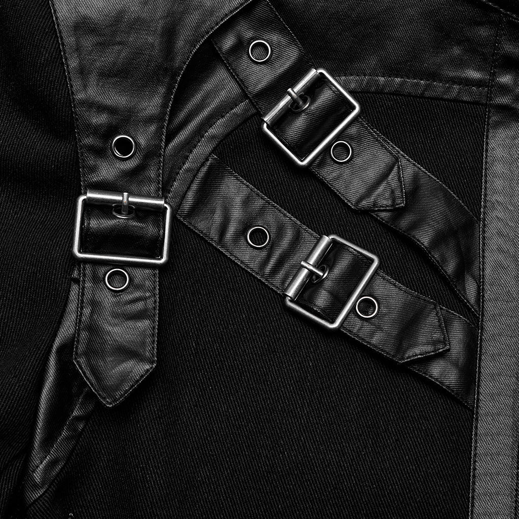 WY-1628XCM Mens black Buckled Strap Punk Jacket Retro Style?-??Punk Rave Clothing