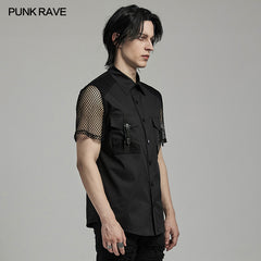 WY-1631CDM Mesh Sleeve Zipper Pocket black Punk Shirt