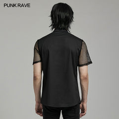 WY-1631CDM Mesh Sleeve Zipper Pocket black Punk Shirt