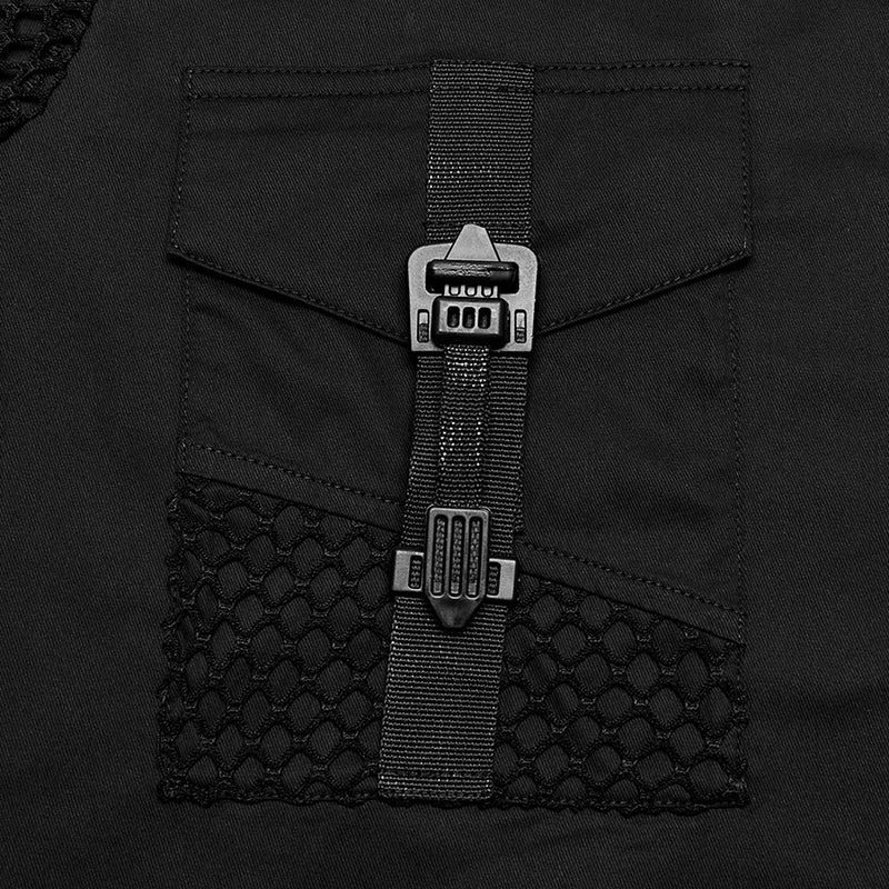 WY-1631CDM Mesh Sleeve Zipper Pocket black Punk Shirt?-??Punk Rave Clothing
