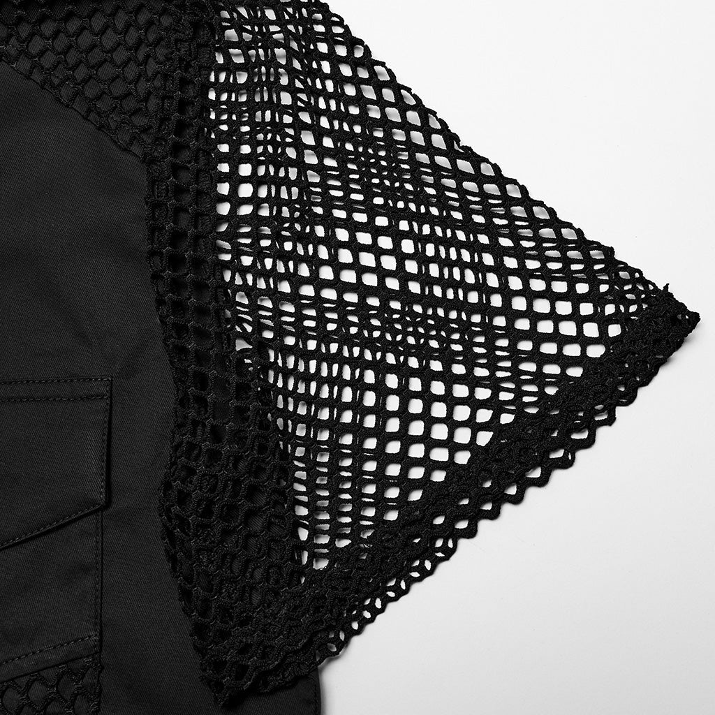 WY-1631CDM Mesh Sleeve Zipper Pocket black Punk Shirt?-??Punk Rave Clothing