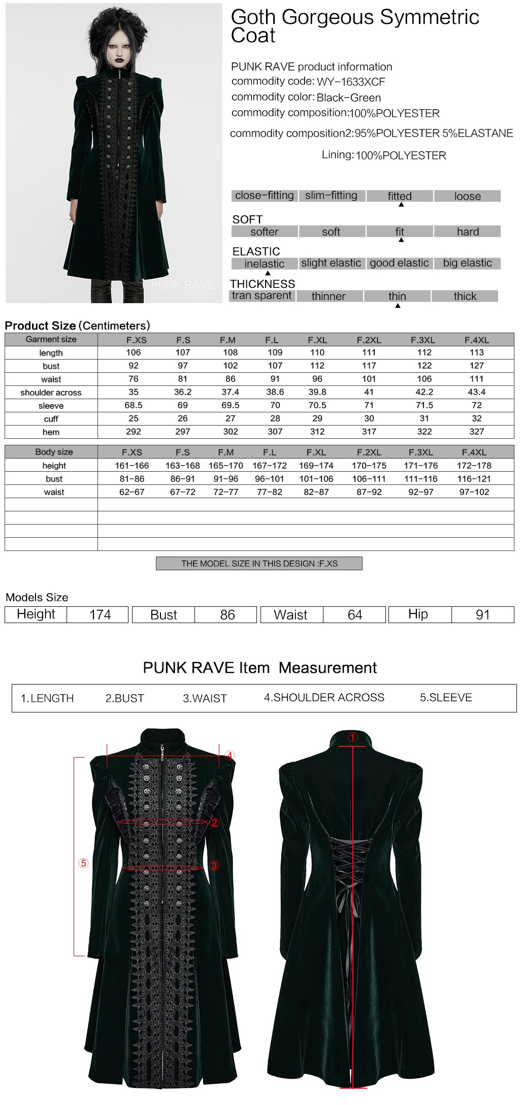WY-1633XCF Elegant Gothic Lace-Up Symmetrical Long Coat?-??Punk Rave Clothing