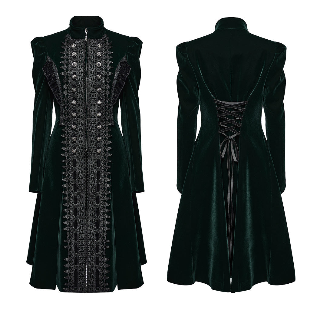 WY-1633XCF Elegant Gothic Lace-Up Symmetrical Long Coat?-??Punk Rave Clothing