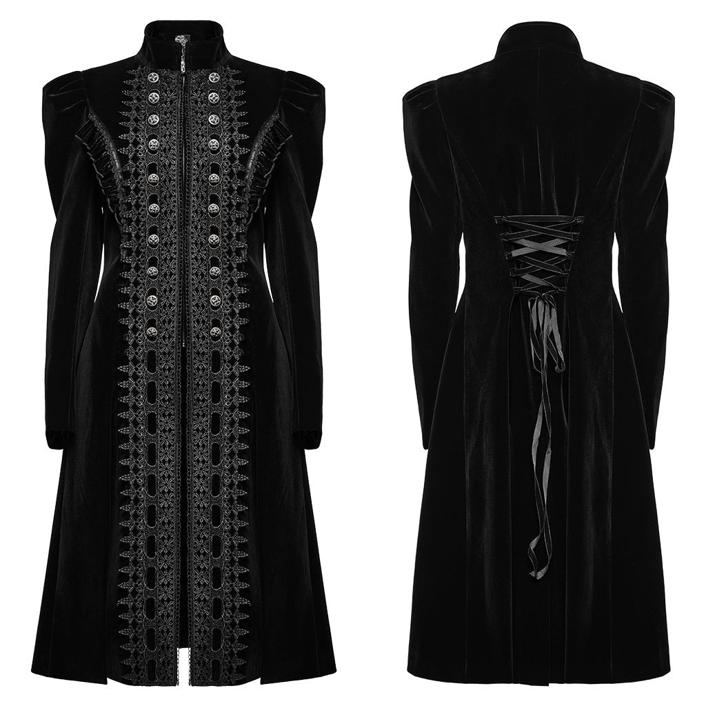 WY-1633XCF Elegant Gothic Lace-Up Symmetrical Long Coat?-??Punk Rave Clothing