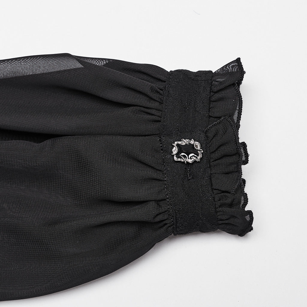 WY-1635CCF Sheer Lace Gothic Blouse with Puff Sleeves Elegant Design?-??Punk Rave Clothing
