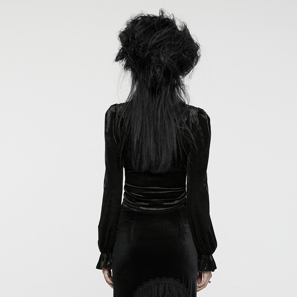 WY-1636CCF Victorian Velvet Gothic Shirt Dramatic High Collar Design?-??Punk Rave Clothing