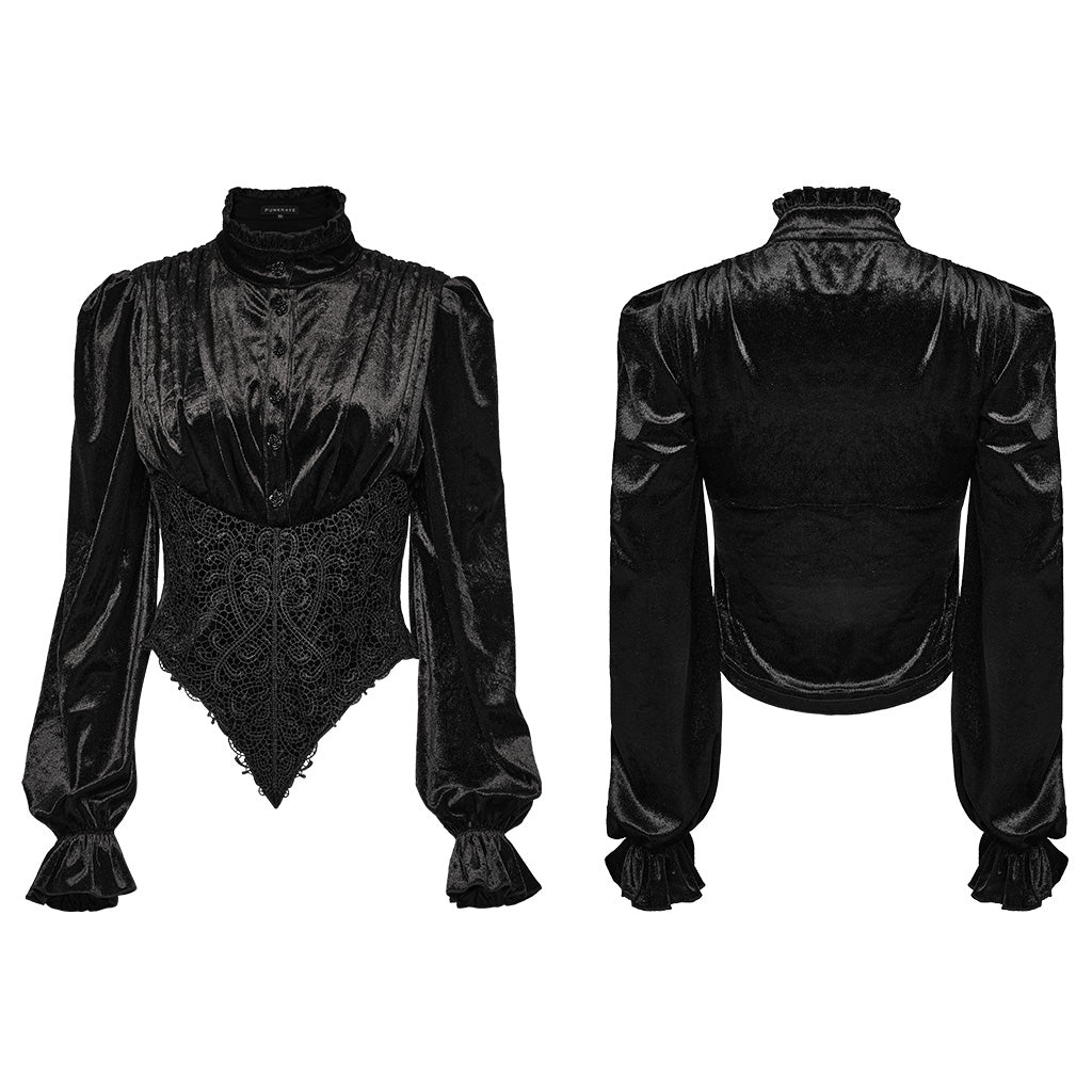 WY-1636CCF Victorian Velvet Gothic Shirt Dramatic High Collar Design?-??Punk Rave Clothing