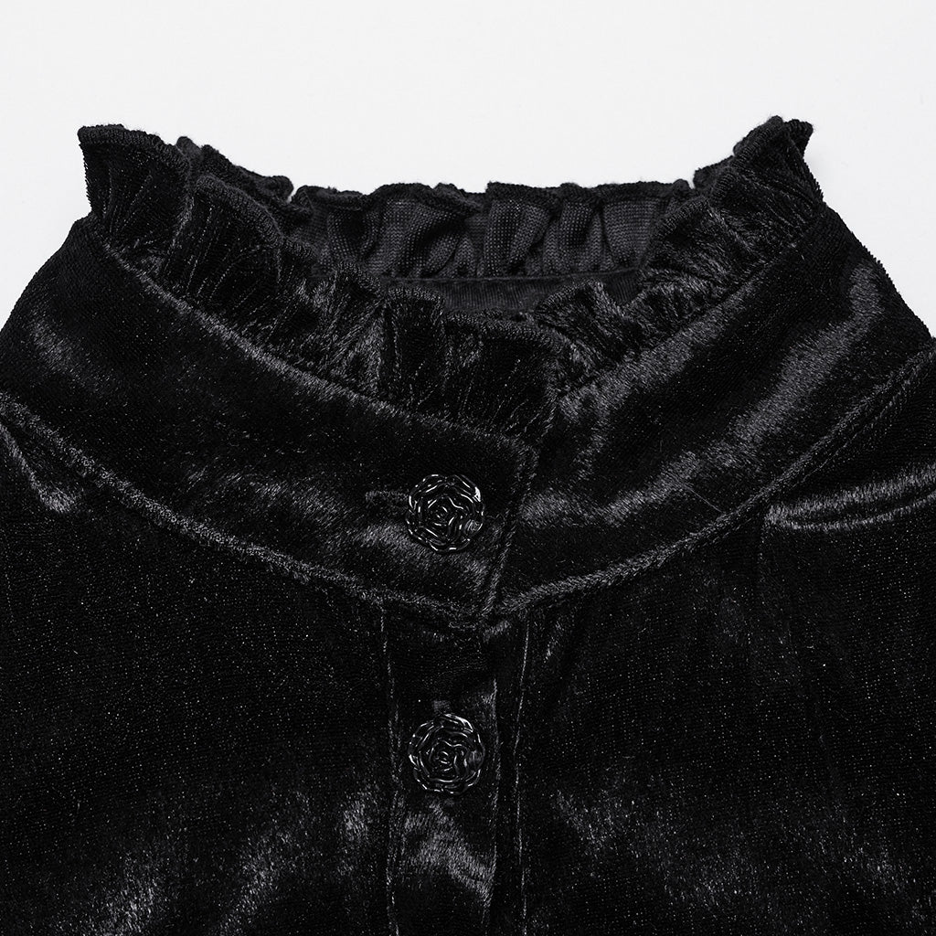 WY-1636CCF Victorian Velvet Gothic Shirt Dramatic High Collar Design?-??Punk Rave Clothing