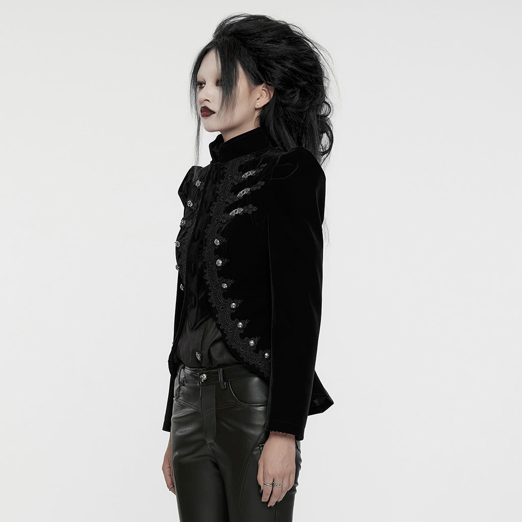 WY-1637XCF Elegant Victorian Gothic Coat Velvet High Neck Lace Trim?-??Punk Rave Clothing