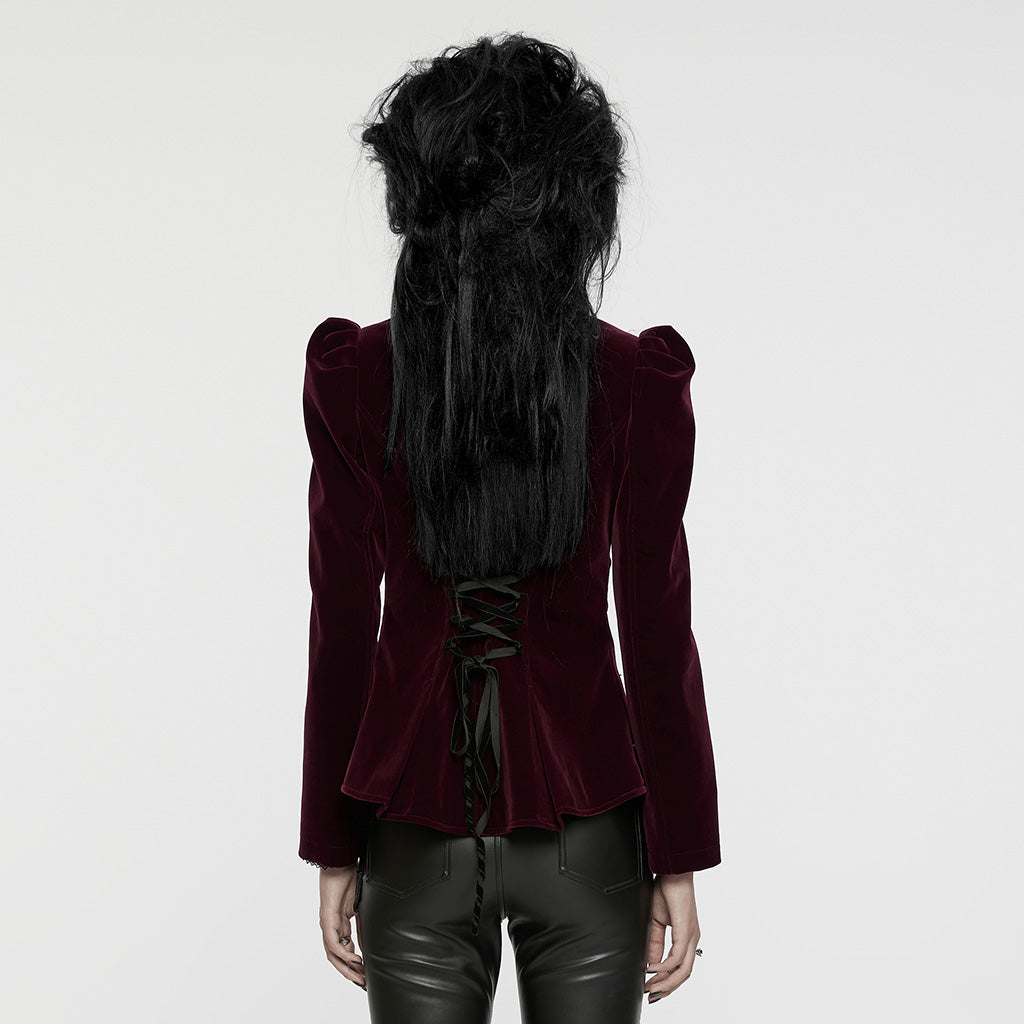 WY-1637XCF Elegant Victorian Gothic Coat Velvet High Neck Lace Trim?-??Punk Rave Clothing