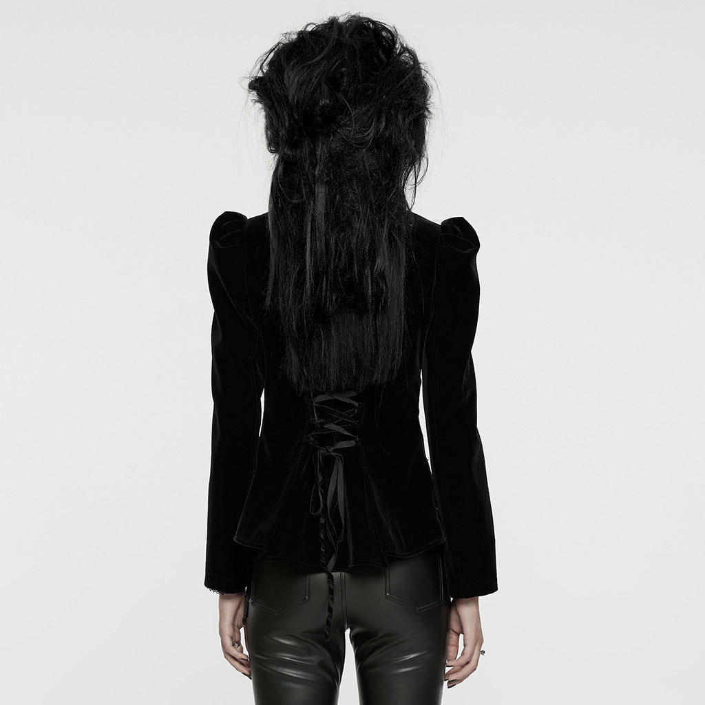 WY-1637XCF Elegant Victorian Gothic Coat Velvet High Neck Lace Trim?-??Punk Rave Clothing