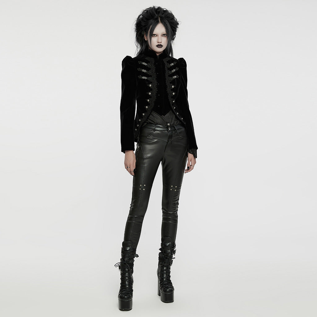 WY-1637XCF Elegant Victorian Gothic Coat Velvet High Neck Lace Trim?-??Punk Rave Clothing