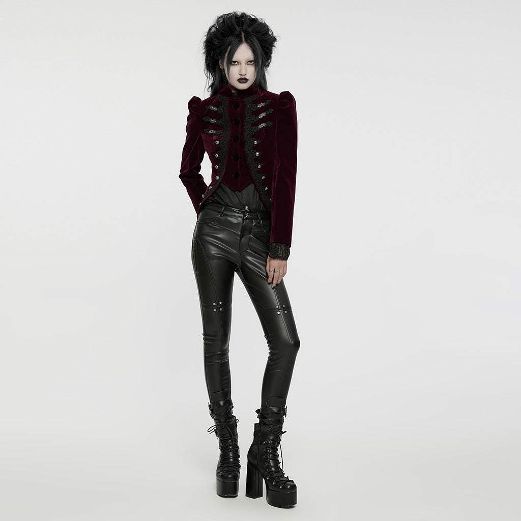 WY-1637XCF Elegant Victorian Gothic Coat Velvet High Neck Lace Trim?-??Punk Rave Clothing