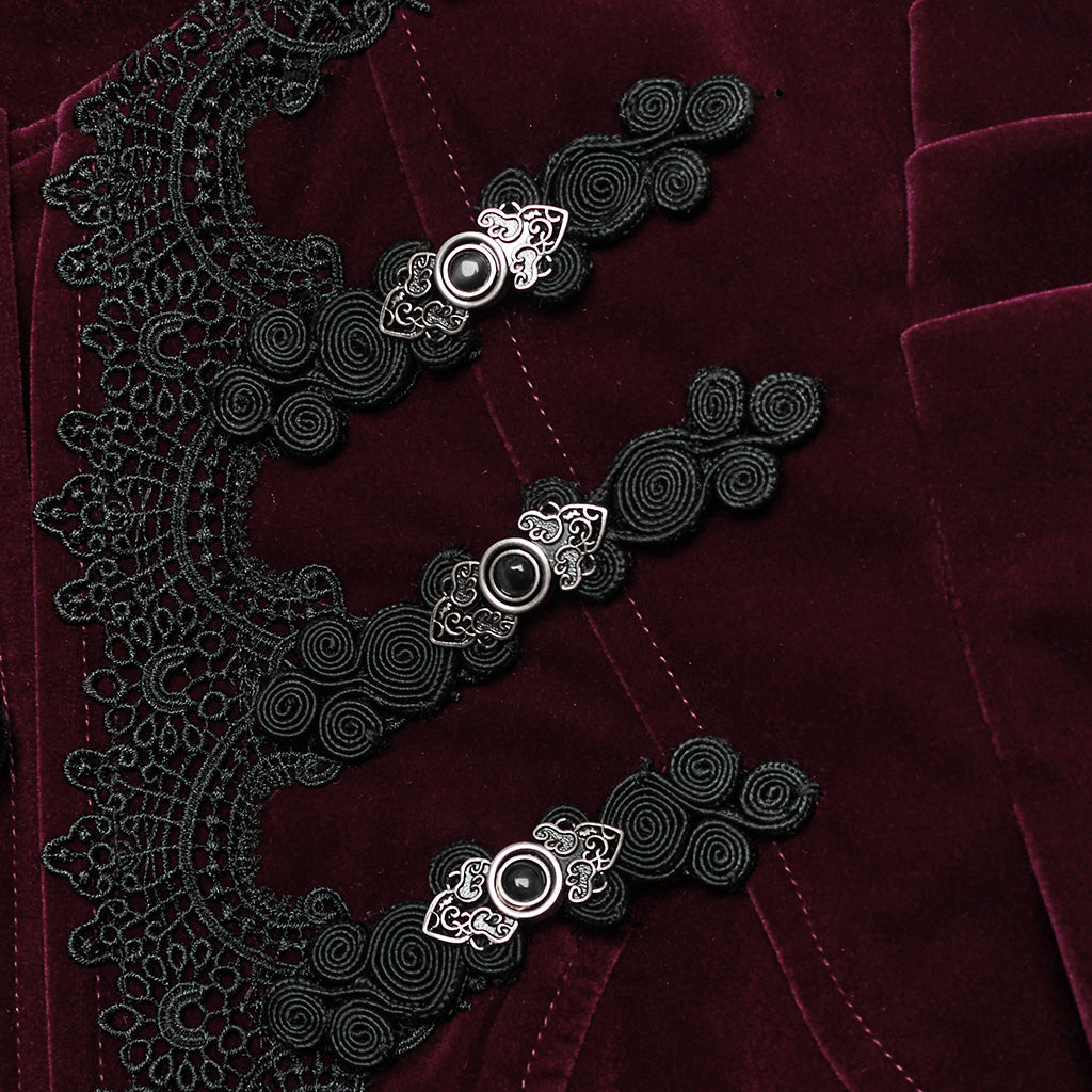 WY-1637XCF Elegant Victorian Gothic Coat Velvet High Neck Lace Trim?-??Punk Rave Clothing