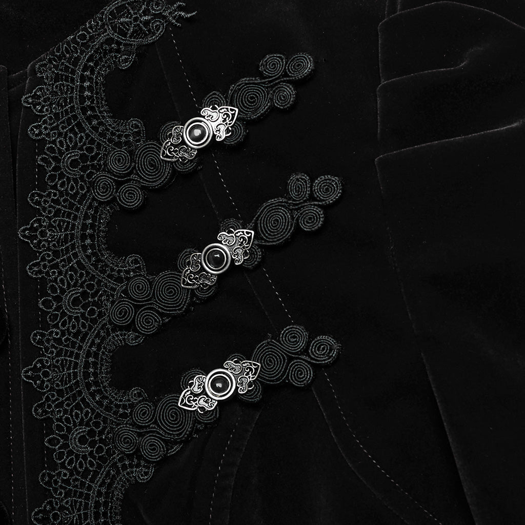 WY-1637XCF Elegant Victorian Gothic Coat Velvet High Neck Lace Trim?-??Punk Rave Clothing