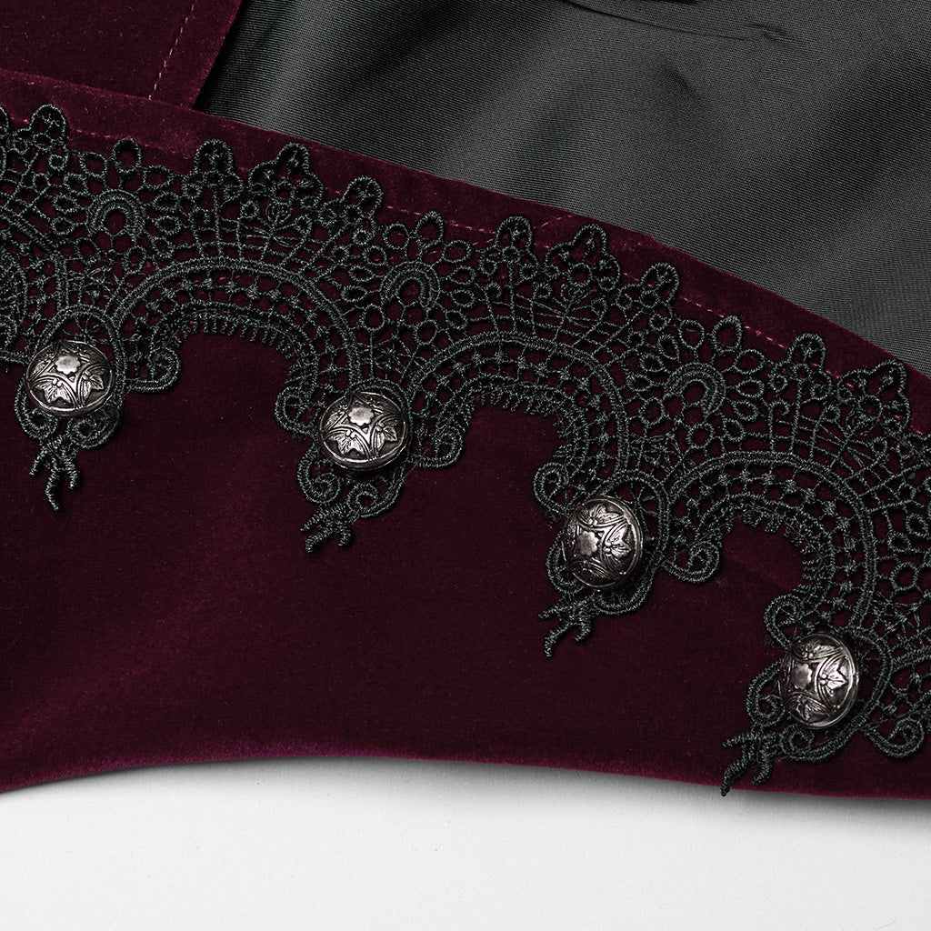 WY-1637XCF Elegant Victorian Gothic Coat Velvet High Neck Lace Trim?-??Punk Rave Clothing