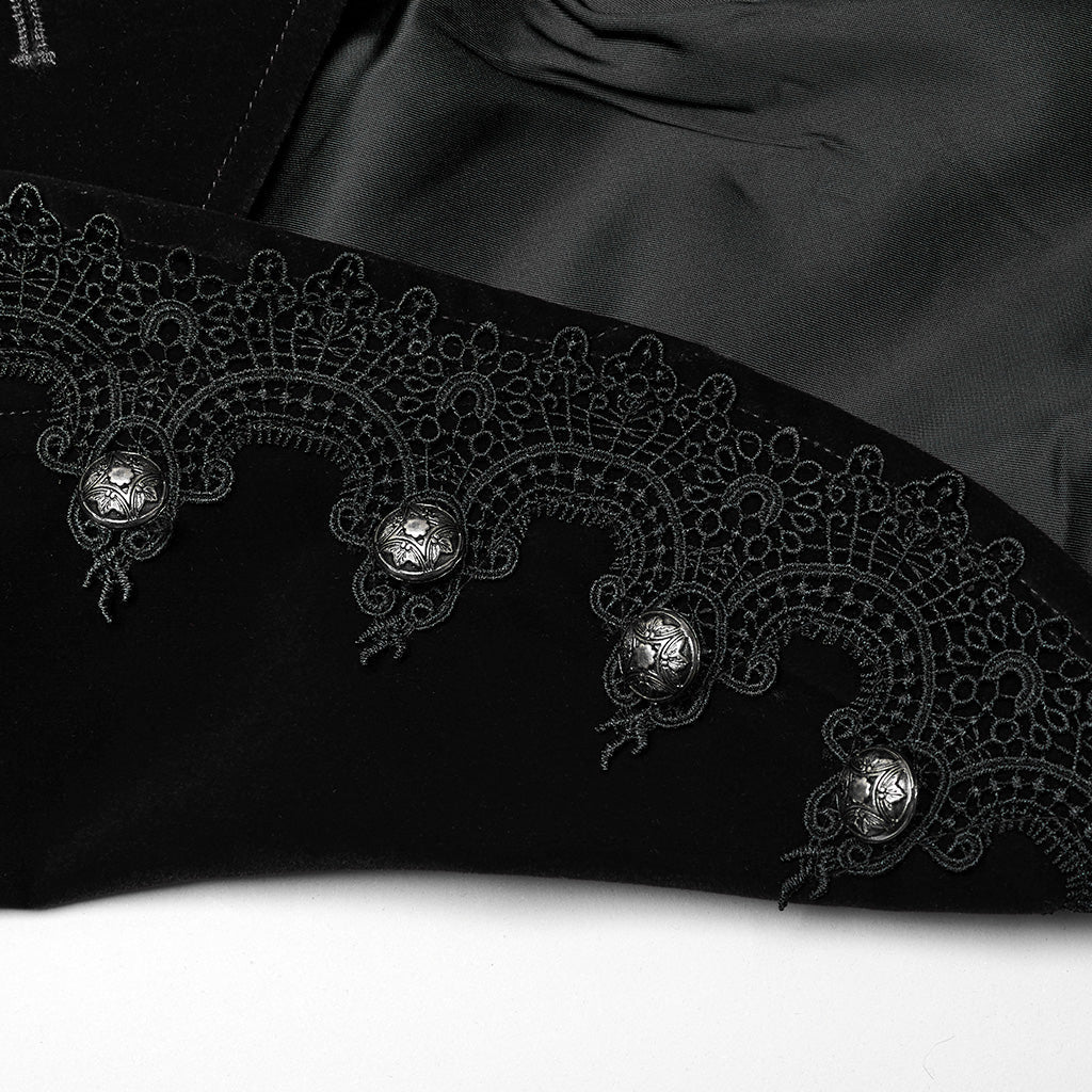 WY-1637XCF Elegant Victorian Gothic Coat Velvet High Neck Lace Trim?-??Punk Rave Clothing