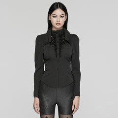 WY-1640CCF Elegant Gothic Double-Collar Lace-Up Blouse with Puff Sleeves