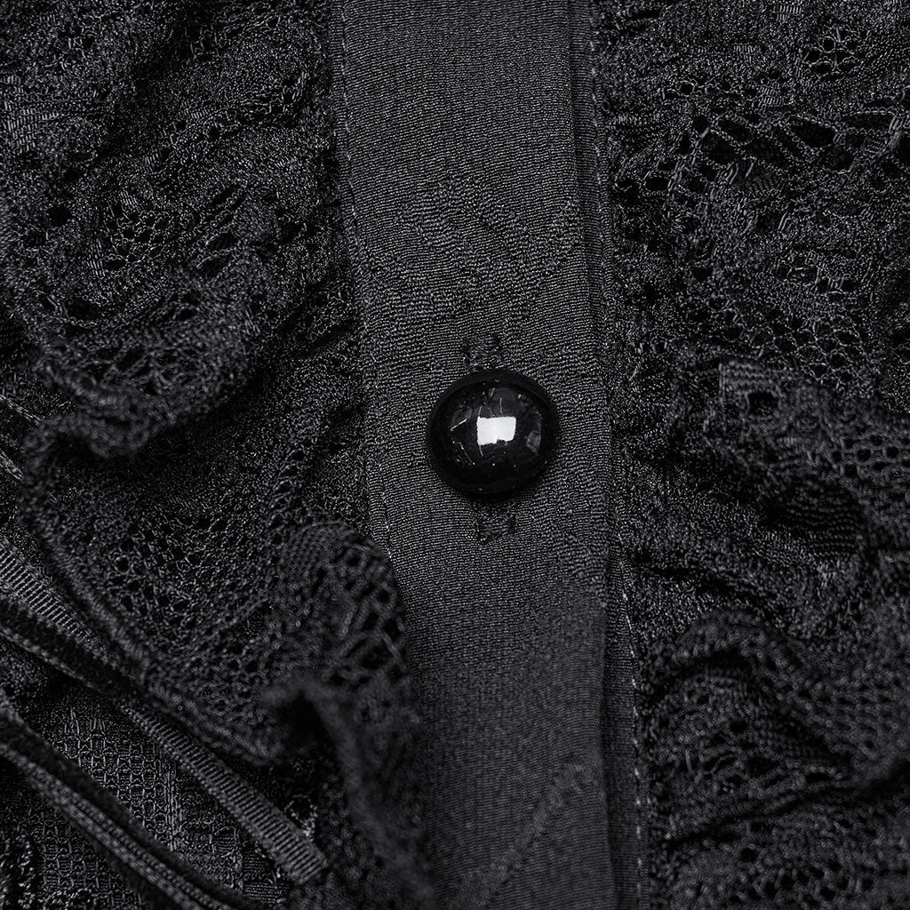 WY-1640CCF Elegant Gothic Double-Collar Lace-Up Blouse with Puff Sleeves?-??Punk Rave Clothing