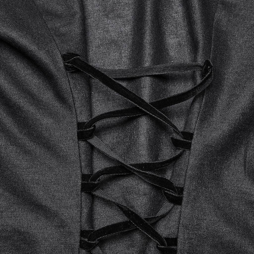 WY-1641CCF Gothic Pleated Lace Lantern Sleeve Mesh Shirt?-??Punk Rave Clothing