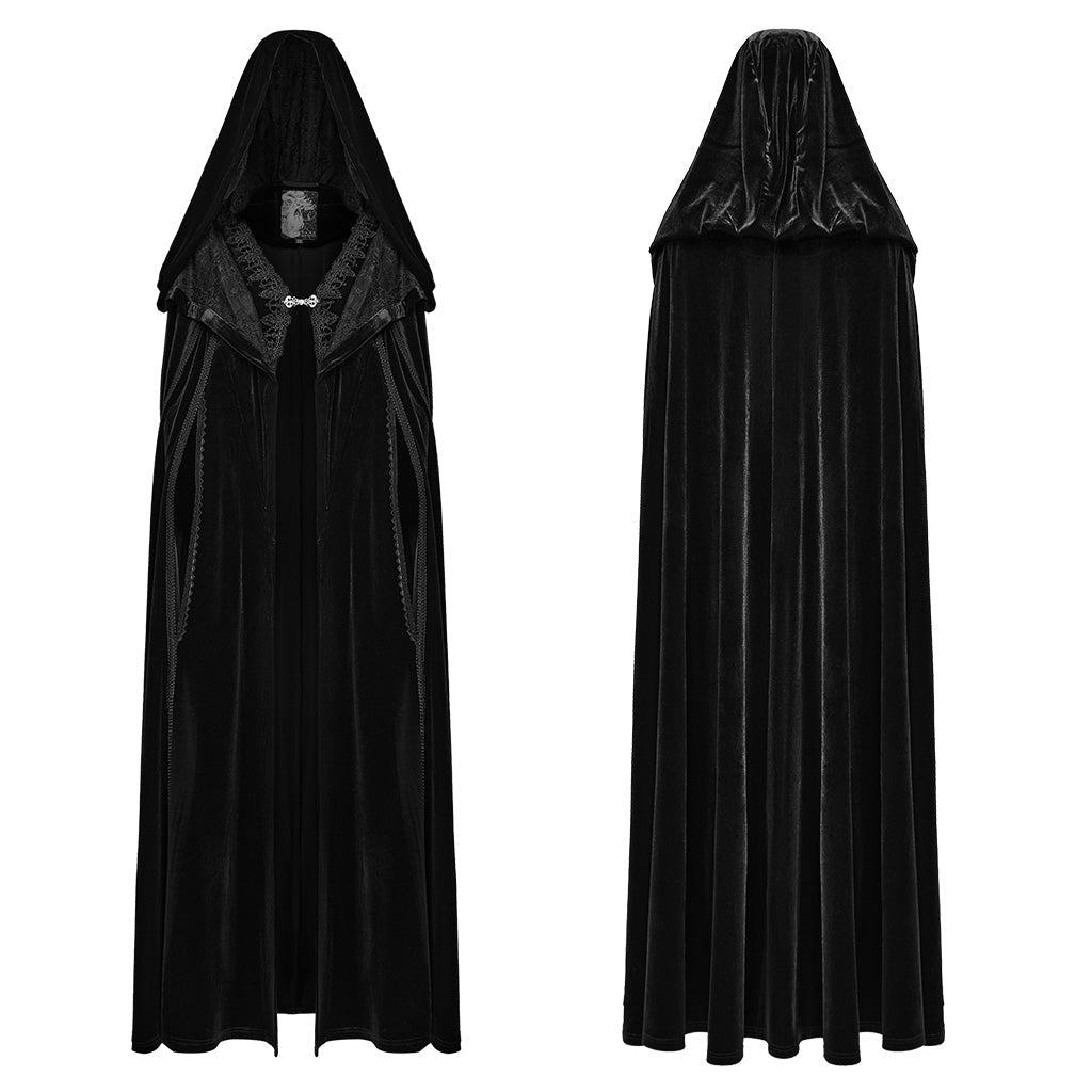 WY-1642DPF Velvet Gothic Coat with Hood and Lace Detailing?-??Punk Rave Clothing