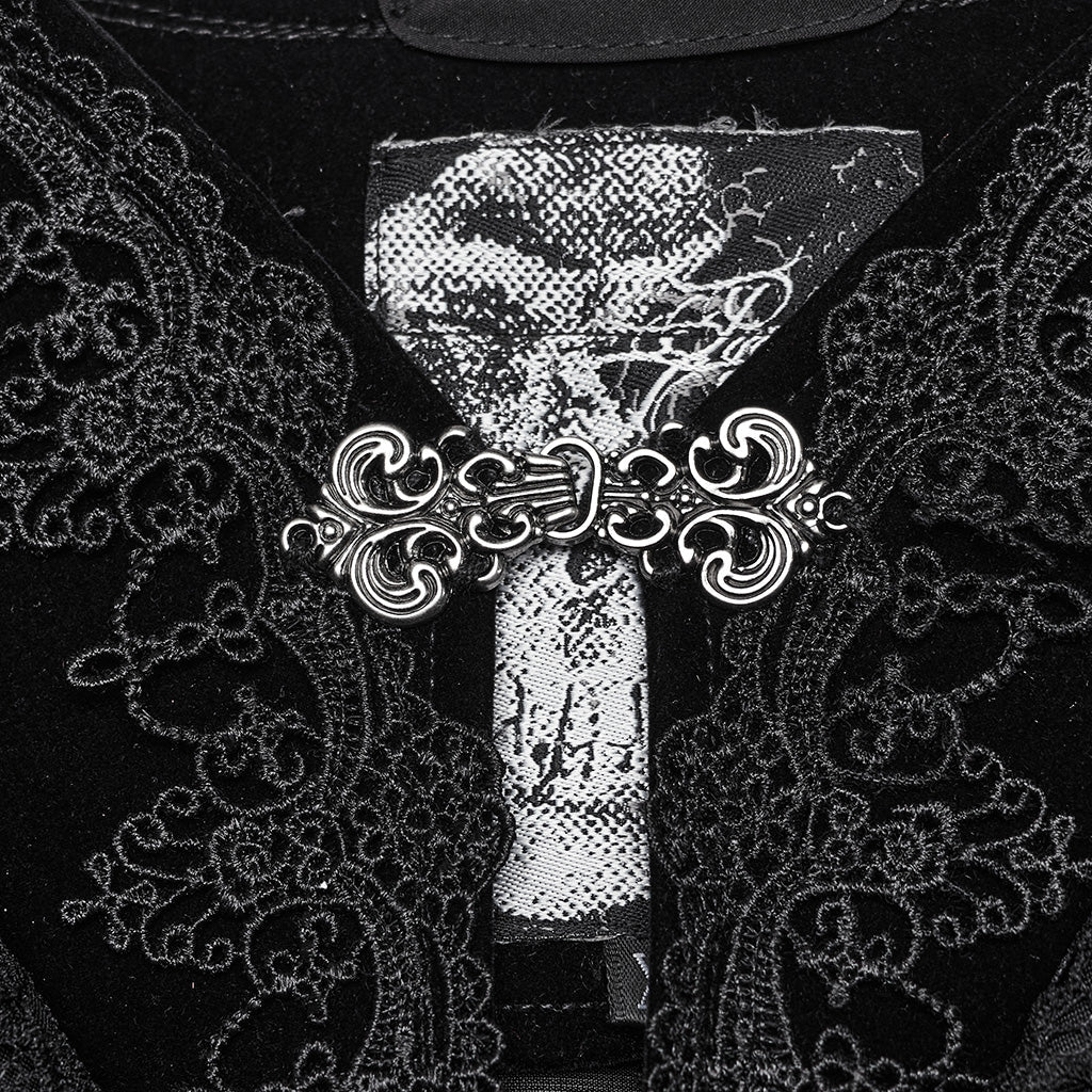 WY-1642DPF Velvet Gothic Coat with Hood and Lace Detailing?-??Punk Rave Clothing