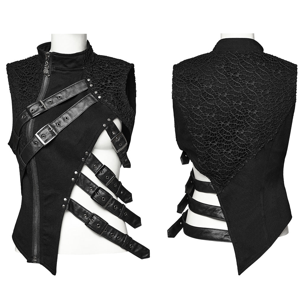 WY-1647MJF Edgy Punk Vest with Asymmetrical Leather Straps Design?-??Punk Rave Clothing