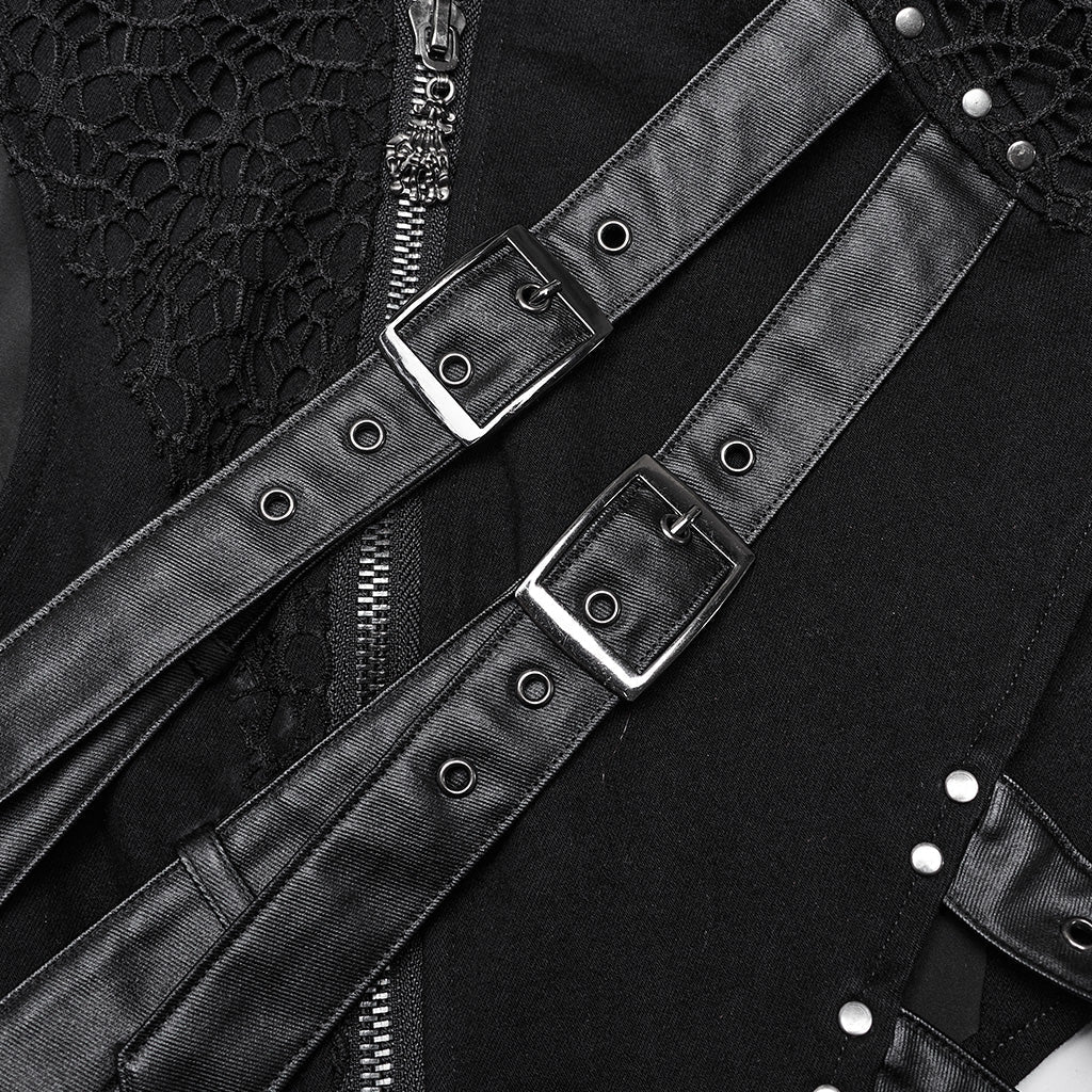 WY-1647MJF Edgy Punk Vest with Asymmetrical Leather Straps Design?-??Punk Rave Clothing