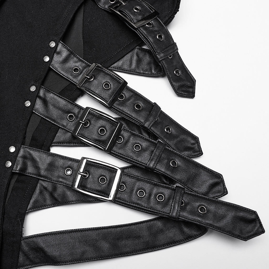 WY-1647MJF Edgy Punk Vest with Asymmetrical Leather Straps Design?-??Punk Rave Clothing
