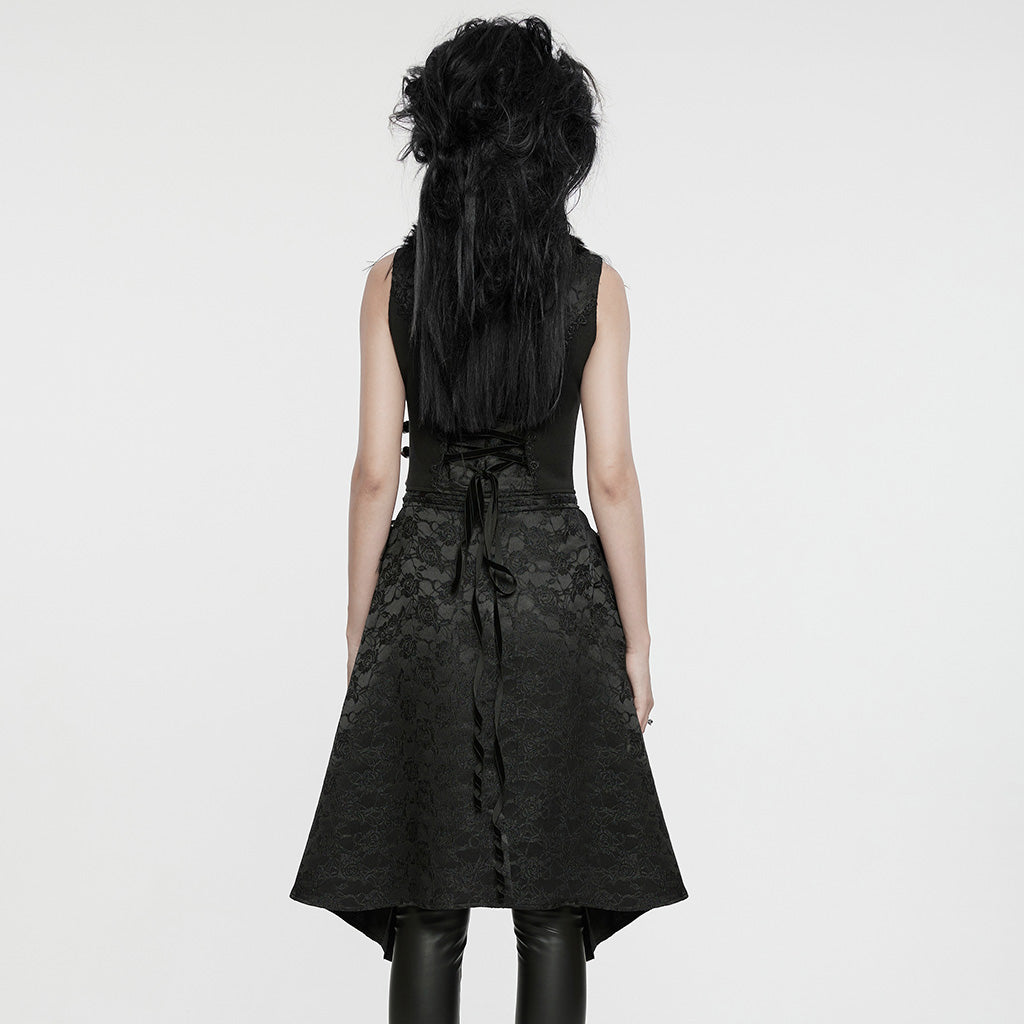 WY-1650MJF Gothic Vest Long Tail Detachable Faux Fur Trim?-??Punk Rave Clothing