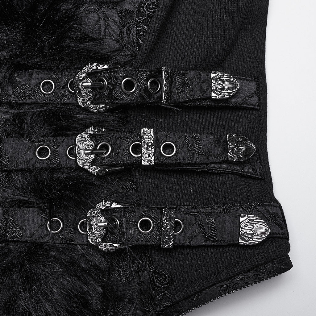 WY-1650MJF Gothic Vest Long Tail Detachable Faux Fur Trim?-??Punk Rave Clothing