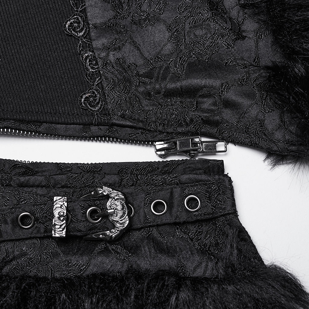 WY-1650MJF Gothic Vest Long Tail Detachable Faux Fur Trim?-??Punk Rave Clothing