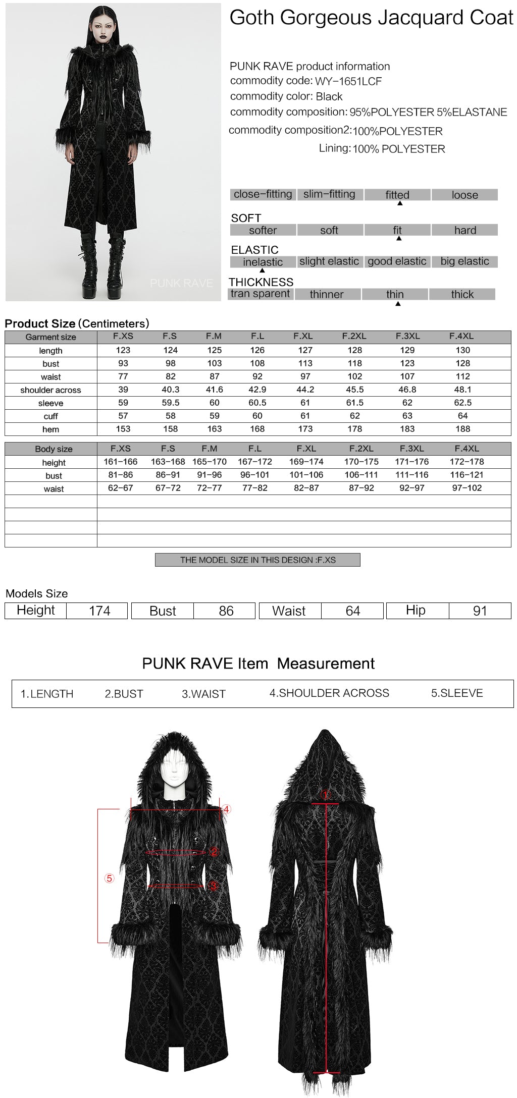 WY-1651LCF Gothic Velvet Long Coat with Feathered Hood Cuffs Trim?-??Punk Rave Clothing