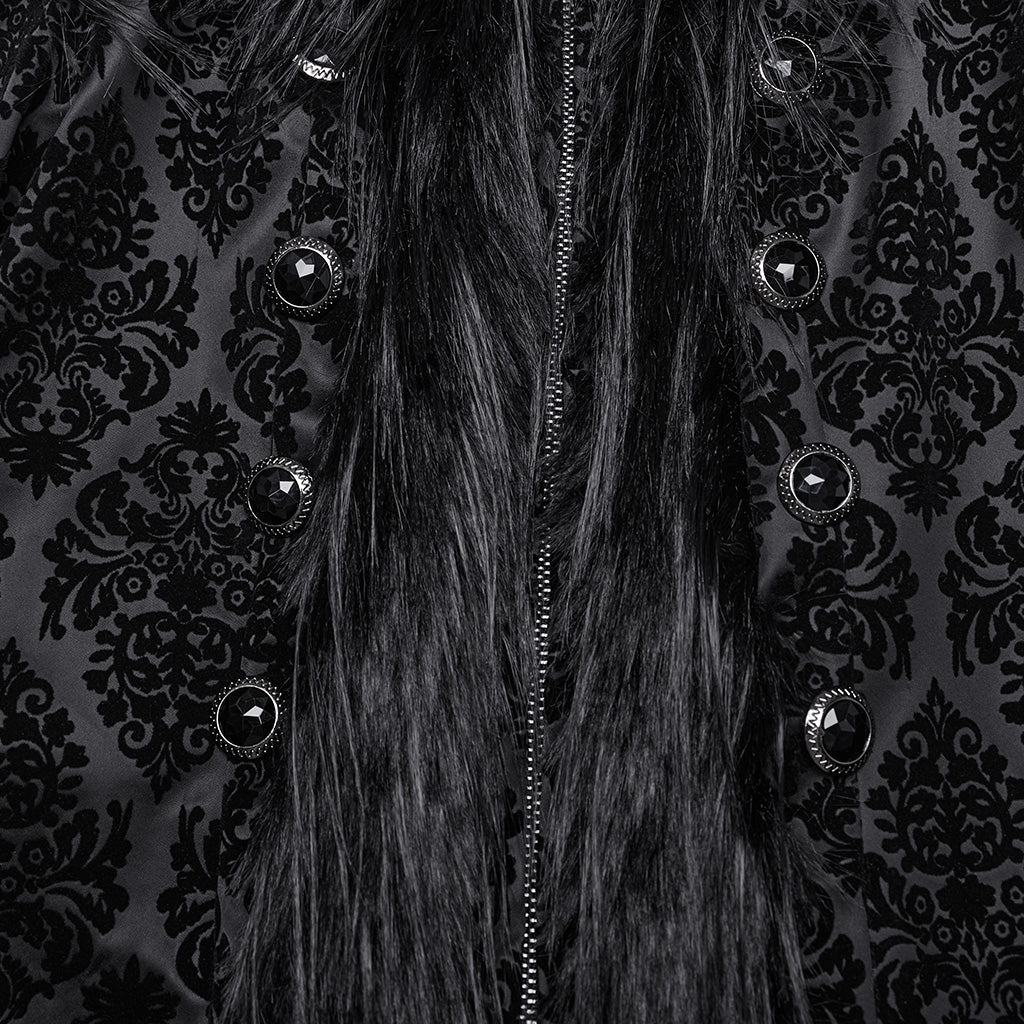 WY-1651LCF Gothic Velvet Long Coat with Feathered Hood Cuffs Trim?-??Punk Rave Clothing
