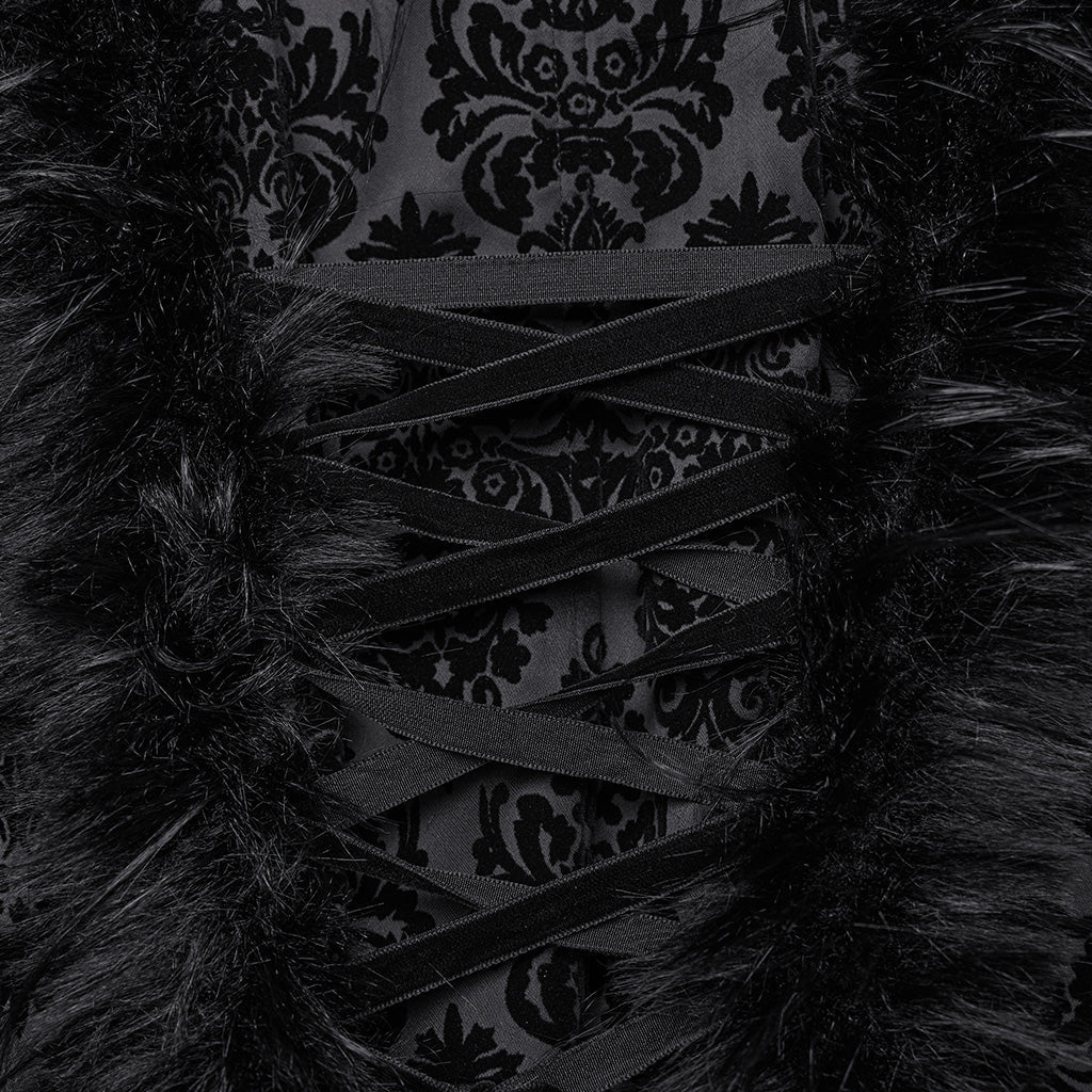 WY-1651LCF Gothic Velvet Long Coat with Feathered Hood Cuffs Trim?-??Punk Rave Clothing
