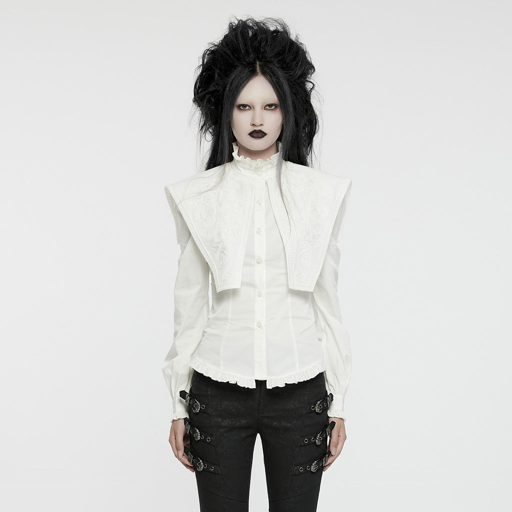 WY-1652CCF Wide Shoulder Embroidered Gothic Shirt with High Collar Design