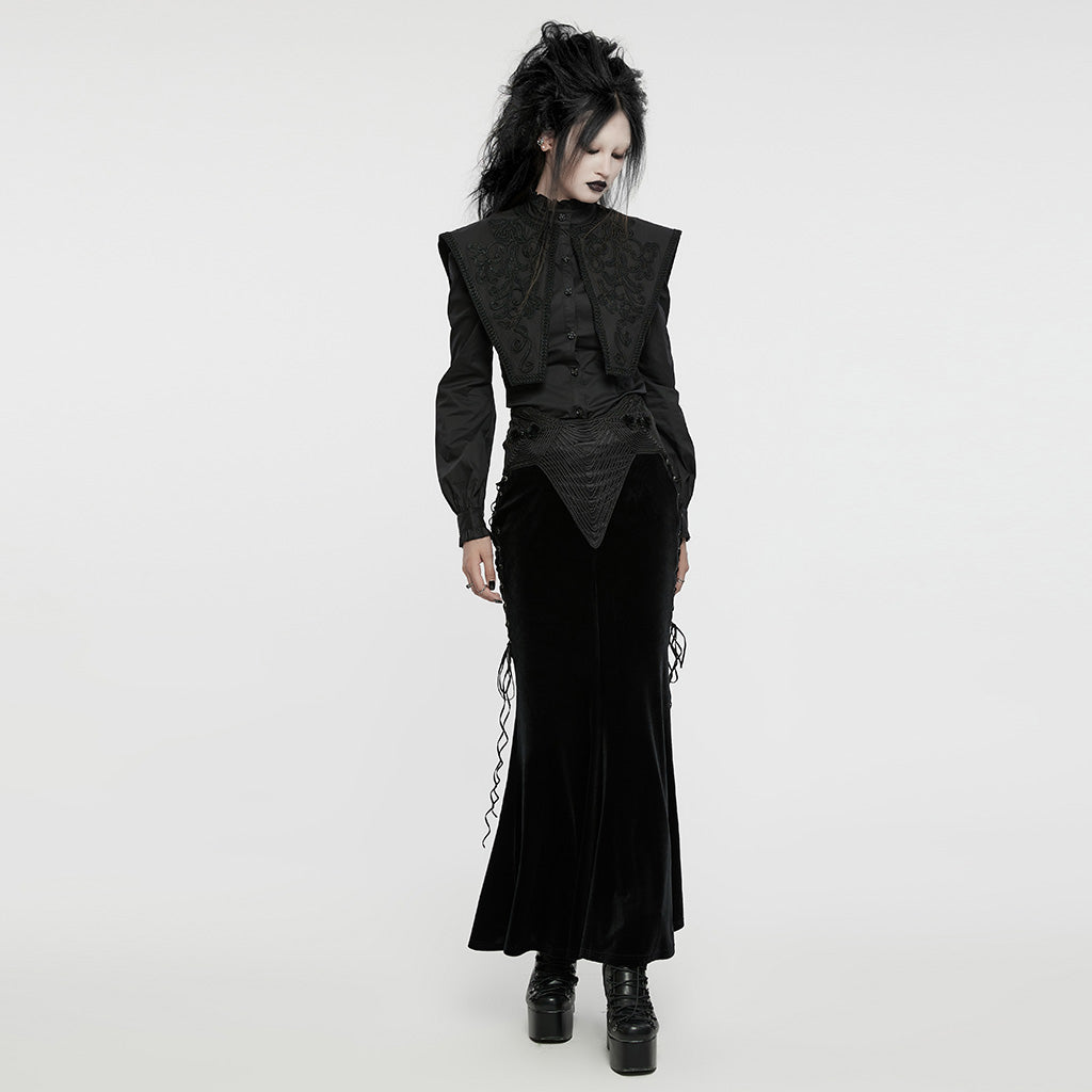 WY-1652CCF Wide Shoulder Embroidered Gothic Shirt with High Collar Design