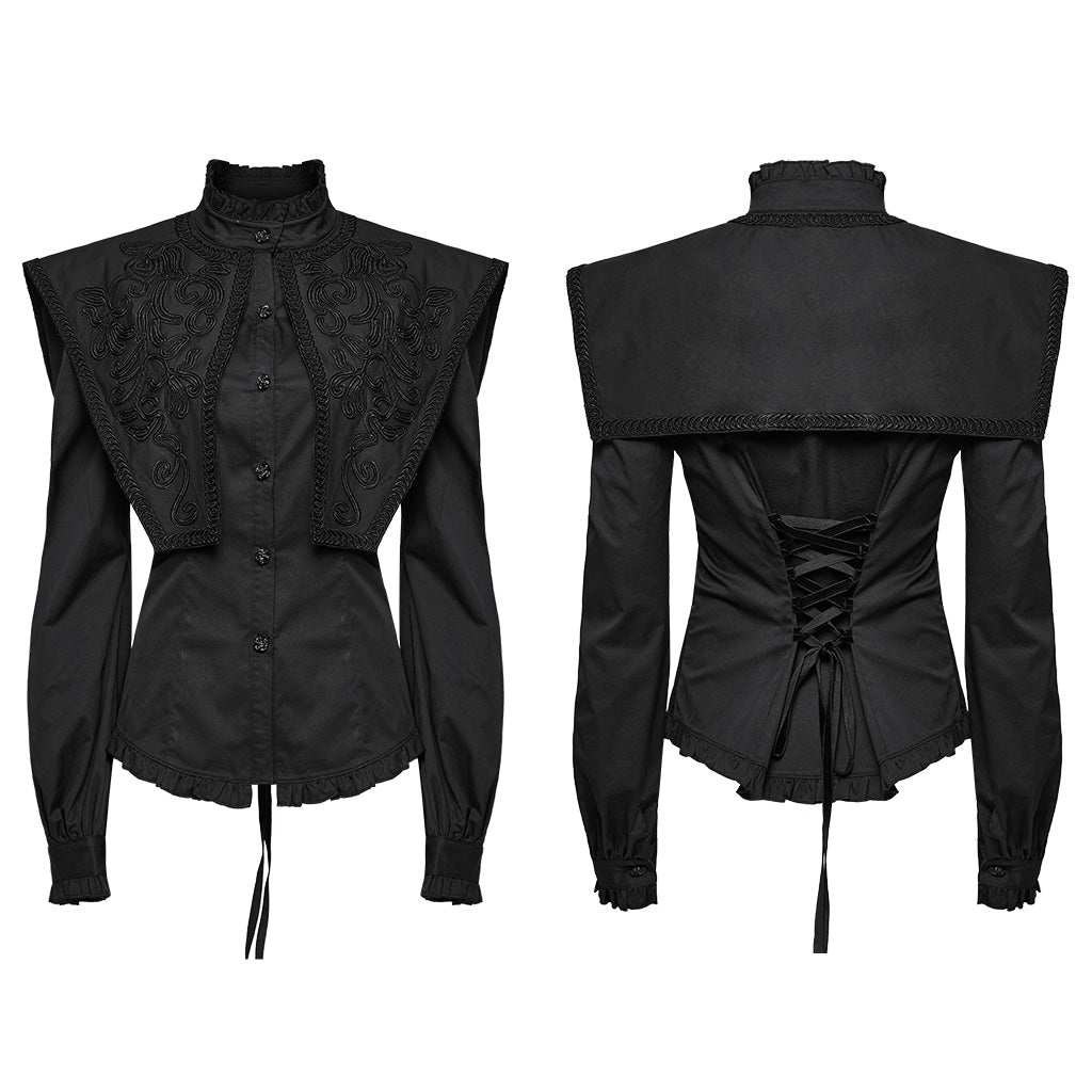 WY-1652CCF Wide Shoulder Embroidered Gothic Shirt with High Collar Design