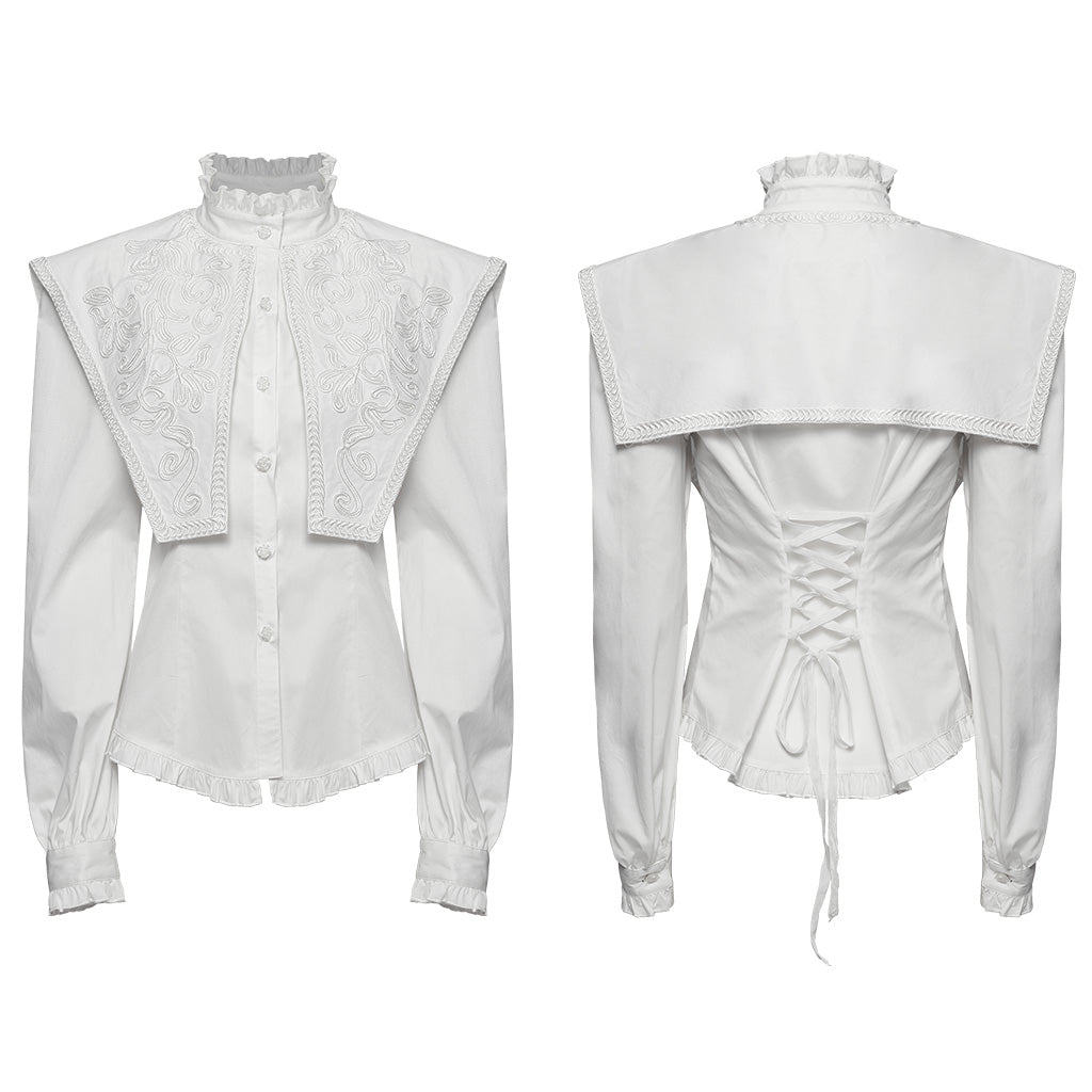 WY-1652CCF Wide Shoulder Embroidered Gothic Shirt with High Collar Design