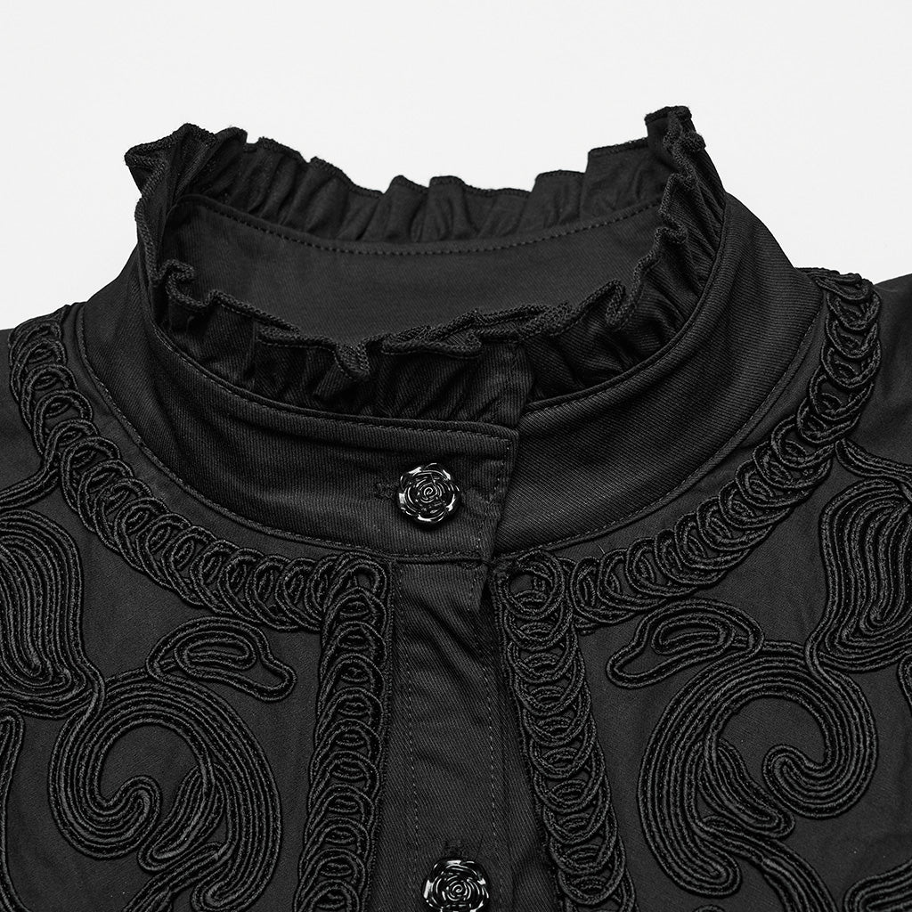 WY-1652CCF Wide Shoulder Embroidered Gothic Shirt with High Collar Design