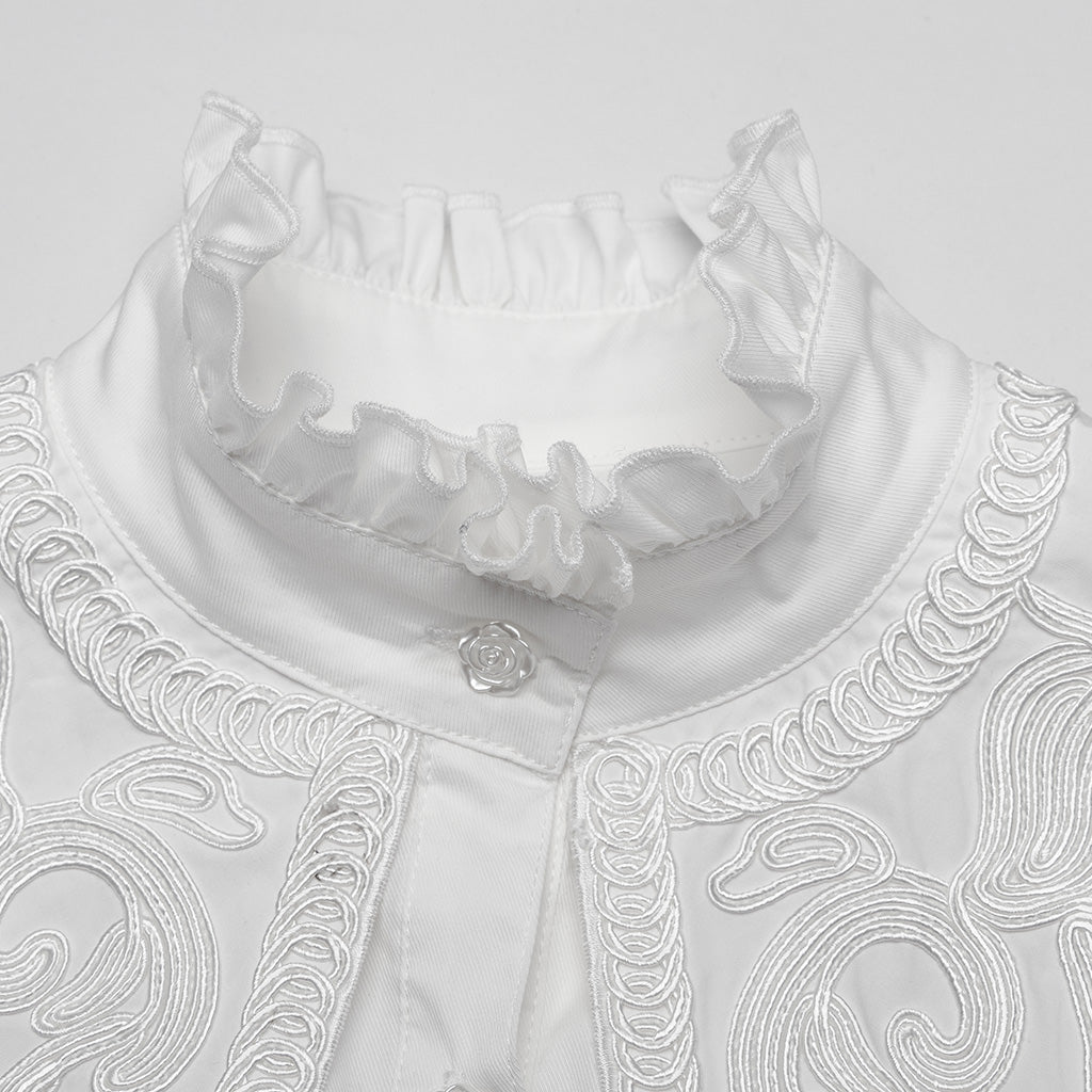 WY-1652CCF Wide Shoulder Embroidered Gothic Shirt with High Collar Design