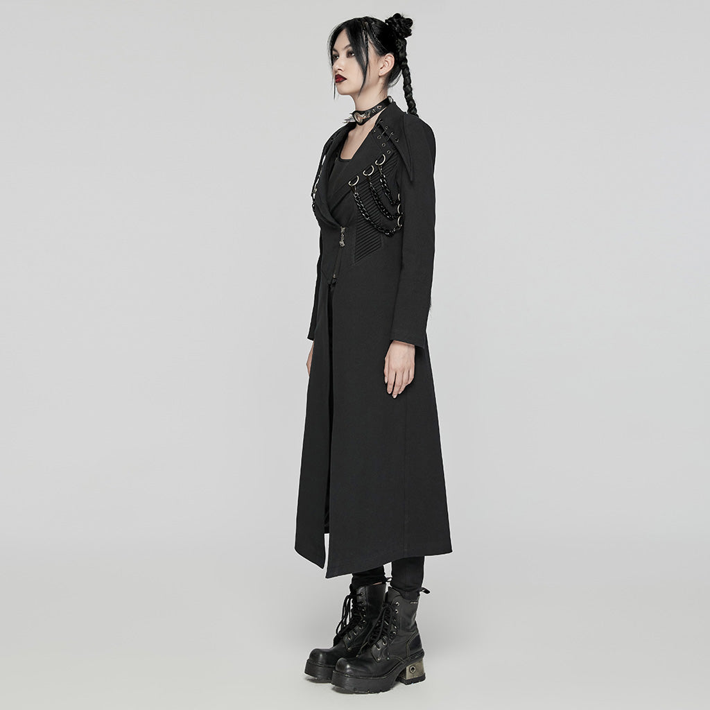 WY-1655XCF Gothic Punk Coat with Chains and Decorative Zipper Details?-??Punk Rave Clothing