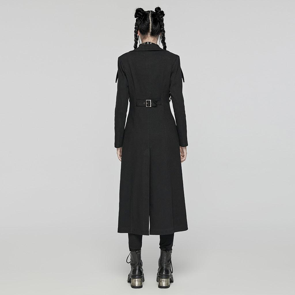 WY-1655XCF Gothic Punk Coat with Chains and Decorative Zipper Details?-??Punk Rave Clothing