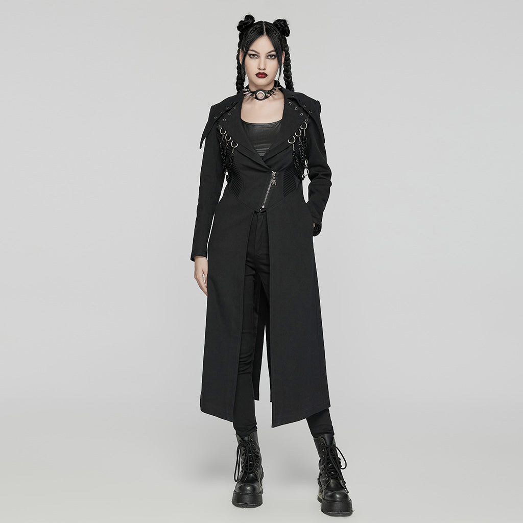 WY-1655XCF Gothic Punk Coat with Chains and Decorative Zipper Details?-??Punk Rave Clothing