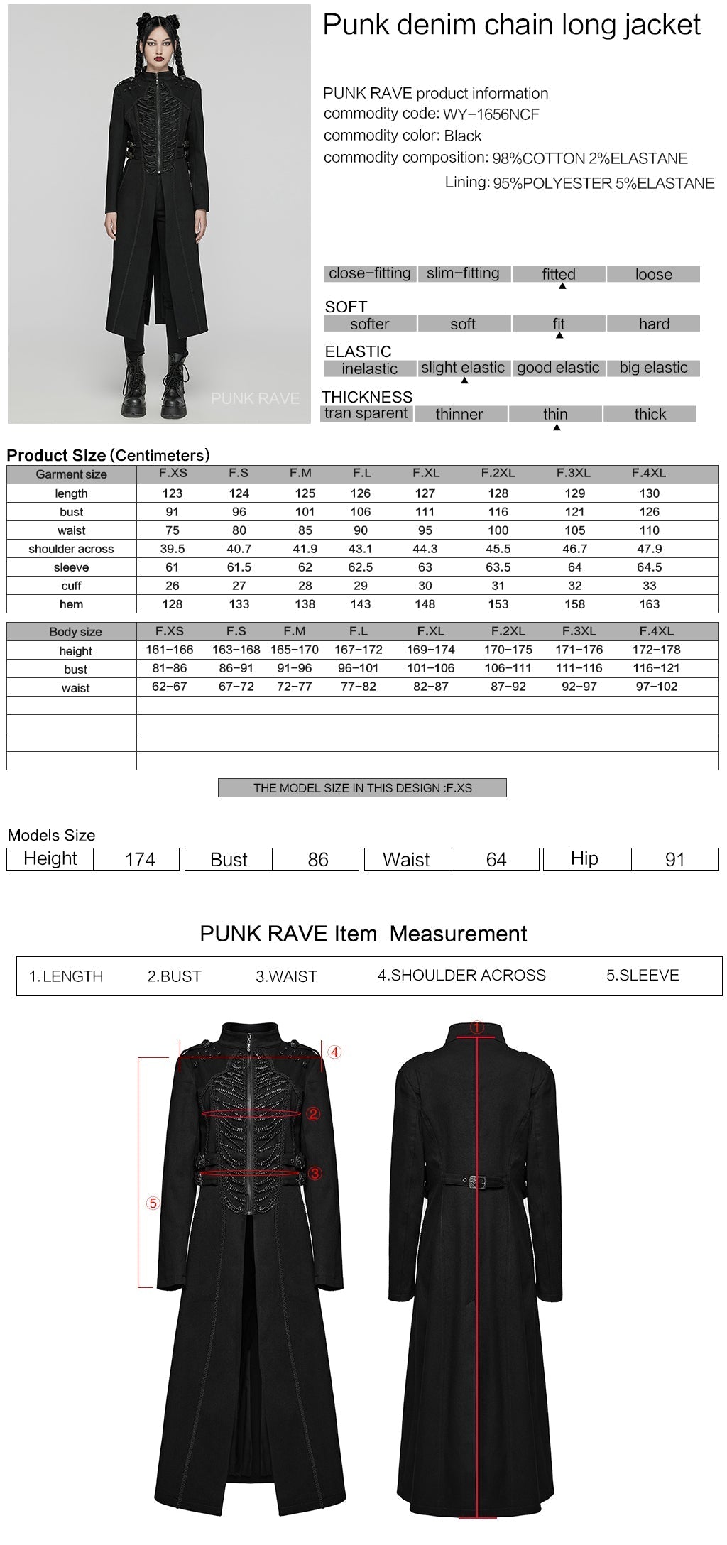 WY-1656NCF Gothic Long Black Punk Coat with Chain Details?-??Punk Rave Clothing